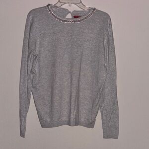 Elle Gray Sweater‎ with Embellished Neckline Womens Large